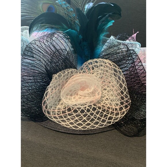 Handmade Handcrafted Crazy Fun Unique Black Derby Hat Large Wide Brim - Picture 6 of 11